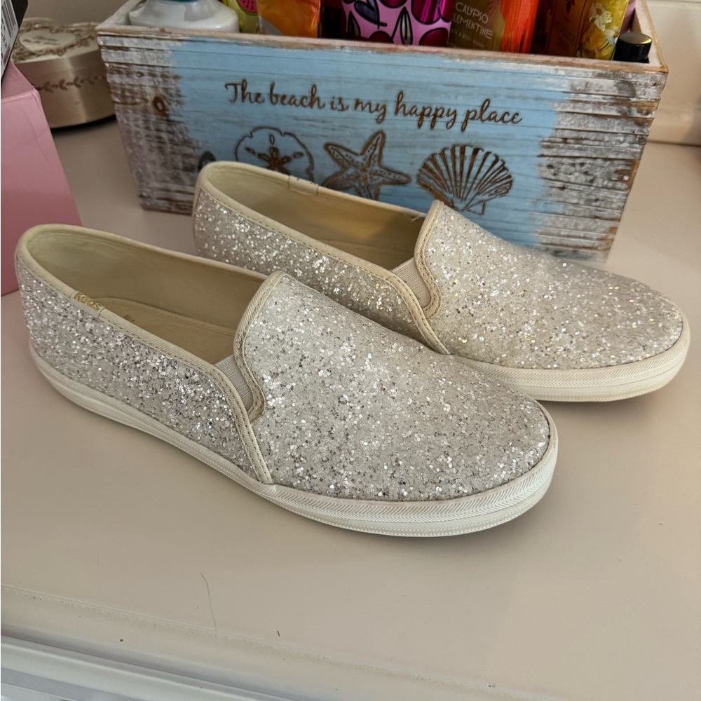 Keds x kate spade glitter slip on shoes
